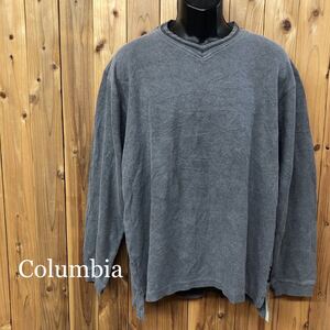 Columbia /コロンビア /メンズL グレー 長袖リブTシャツ カットソー Ｖネック 無地 トップス カジュアル アウトドア 古着