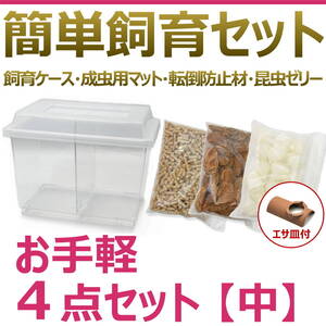 【RK】簡単飼育セット　お手軽4点セット　中ケース【すぐに飼育できる！】カブトムシ・クワガタ　飼育初心者に！　お得で便利なセット！