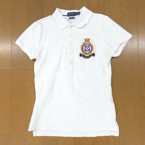 POLO RALPH LAUREN ポロ ラルフローレン MCMLXVII ロゴ刺繍 ストレッチ ポロシャツ S 白 ホワイト 半袖 カットソー Tシャツ レディース