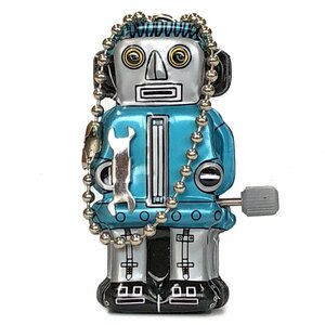 S★箱入り ゼンマイ　ミニズ―マー ロボット ボールチェーン付　Wind-Up MINI　ZOOMER With BallChain BLUE ★S-PSTT039-2