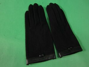 美品　冠婚葬祭用　黒のニットグローブ　手袋　レザー使い　S～M