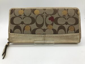 ■【YS-1】 コーチ COACH 長財布 ■ シグネチャー 茶系 ラウンドファスナー 小銭入れ有り 横20,5cm×縦10,5cm 【同梱可能商品】K■