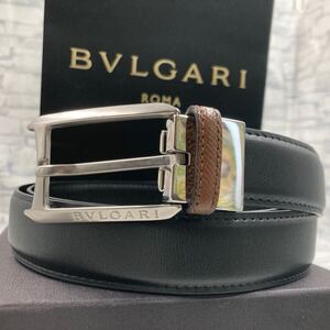 【極美品/最高級】BVLGARI ブルガリ ベルト ハトメピン シルバー金具 レザー 本革 ブラック 黒 通勤 通学 ビジネス メンズ 紳士 3センチ幅