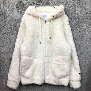 Champion チャンピオン ボアフリース ジップパーカー ジップアップ もこもこ フーディー サイズL 白 レディース アウター 最落なし（324）