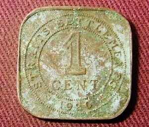 海峡植民地　1セント　1920年 J　20mm　コイン 硬貨 (B)