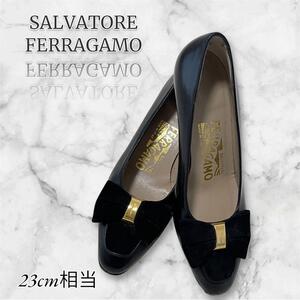 FERRAGAMO フェラガモ　パンプス　ハイヒール　23cm相当 黒　リボン 　3560 00166