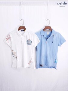 O649a [春夏][未使用品] Polo Ralph Lauren ポロラルフローレン ポロシャツ M ブルー ホワイト 半袖 レディース | トップス N