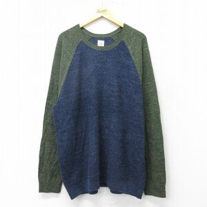 XL/古着 ギャップ GAP 長袖 セーター メンズ デッドストック 大きいサイズ ツートンカラー ラグラン 紺他 ネイビー 23dec06 中古 ニッ