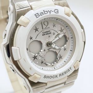 【電池切れ】CASIO カシオ BABY-G ベビージー クォーツ 腕時計 シルバー文字盤 スターインデックス クロノグラフ レディース BGA-113