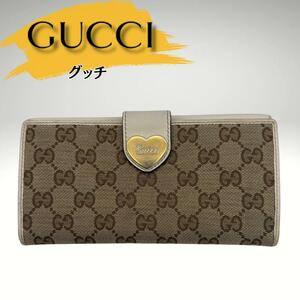 GUCCI グッチ GGキャンバス ベージュ ラブリーハート金具 長財布