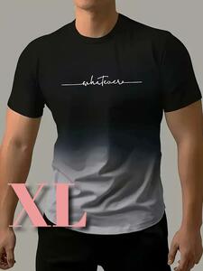 【Tシャツ】新品 XLサイズ《グラデーショングレー》グラフィックT　サラサラ素材