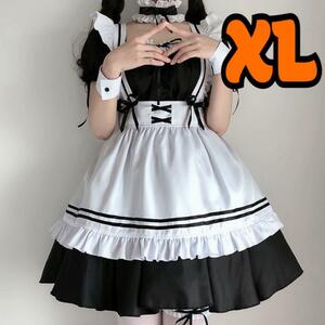 メイド服 XL ロリータ ゴスロリ リボン 仮装 コスプレ　学園祭　文化祭　フリル　ワンピース　豪華　6点セット　ゴシック　萌え　可愛い