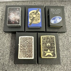 H053-NG8-152 ▲ Zippo ジッポー オイルライター 5点セット ヒョウ柄 ウィンディ 猫ブルー ブラック 他 喫煙具 5点火花あり