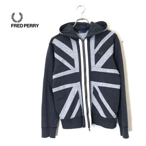 1D1723-D-S◆ FRED PERRY フレッドペリー パーカー フーディー フルジップ ロゴ刺繍 ◆ sizeM グレー系 コットン100