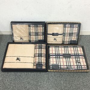 ★E12378【未使用保管品】BURBERRY バーバリー/フェイスタオル/バスタオル/ノバチェック 等/34㎝×75㎝ 等/まとめて/計4点セット