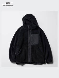 ユニクロ　UNIQLO　White Mountaineeringフリースフルジップパーカー　09 BLACK　Lサイズ　中古 