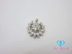 Pt900 プラチナ ダイヤモンド 0.36ct 0.50ct 付 デザイン ネックレス ペンダント トップ ヘッド 一粒 メレ 【中古】【送料無料】 th10867