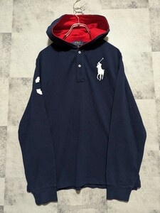 美品 POLO RALPH LAUREN　 ポロ ラルフローレン　kidsXL （S~Mくらい） プルオーバーパーカー ネイビー　OSAGARI