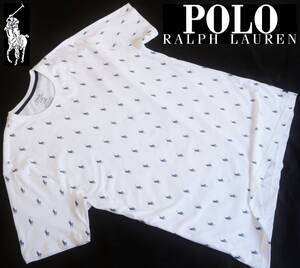 新品★ラルフローレン★総柄 ホワイト Tシャツ★全面 ネイビー ポニー プリント★クルーネック 白 紺 L★POLO RALPH☆300