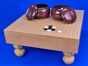 囲碁セット　新桂3寸足付碁盤セット(蛤碁石25号・栗碁笥大)【囲碁将棋専門店の将碁屋】