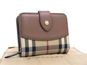 1円 ■美品■ BURBERRY バーバリー ノバチェック キャンバス×レザー 二つ折り 財布 ウォレット 札入れ 小銭入れ ブラウン系 BI6163