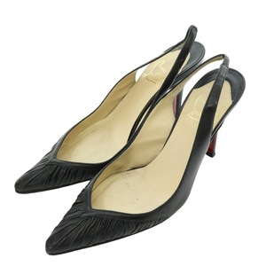 クリスチャンルブタン Christian louboutin サンダル パンプス ポインテッドトゥ バックストラップ レザー ギャザー 36.5 23.5cm 黒