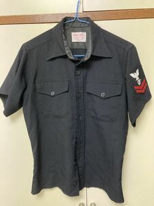 SANFORD SHIRT CO./ミリタリーシャツ/ビンテージ/ダクロン55%レーヨン45%/S/黒/半袖 