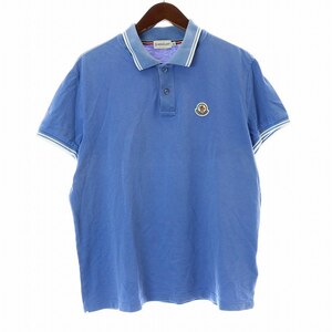 MONCLER MAGLIA POLO MANICA CORTA ポロシャツ カットソー 鹿の子 半袖 ワッペン コットン XL 青 ブルー