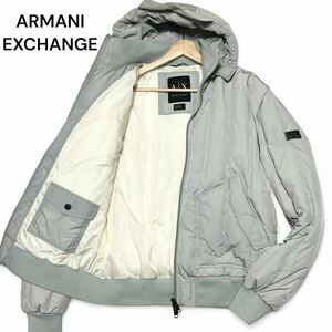 美麗品◎Lサイズ!!アルマーニエクスチェンジ【幻の希少モデル】ARMANI ダウン ジャケット ナイロン100% グレー系 フード取り外し◎メンズ