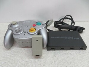 ●●任天堂 DOL-004/DOL-005 ゲームキューブコントローラーセット ウェーブバード Nintendo レシーバーあり アダプター付き USED 010125SA