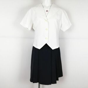 1円 セーラー服 スカート 上下2点セット L 大きいサイズ トンボ 夏物 女子 学生服 中学 高校 白 M.YURIKO 制服 中古 ランクC NA6999