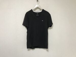 本物アルマーニエクスチェンジARMANI AXコットンロゴ刺繍Vネック半袖Tシャツメンズサーフアメカジミリタリーワークビジネス黒ブラックM