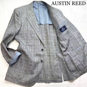 【ほぼ未使用】幻★定価19万!XL!! AUSTIN REED オースチンリード【英国王室御用達】最高級リネン100%ツイードテーラードジャケット艶グレー