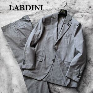 未使用級 LARDINI セットアップスーツ シングルスーツ ライトグレー ストライプ柄 ウール ブートニエール イタリア製 48 本切羽 1円