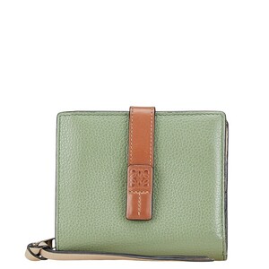 ロエベ アナグラムロゴ トライフォールド ウォレット 二つ折り財布 ローズマリー タン レザー レディース LOEWE 【中古】