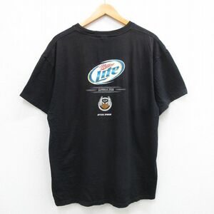 XL/古着 半袖 ビンテージ Tシャツ メンズ 00s ミラーライト ビール ハーレーダビッドソン 大きいサイズ コットン クルーネック 黒 ブラック