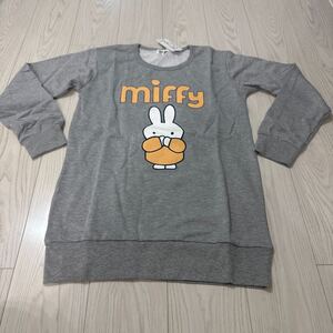 未使用●ミッフィー Miffy 裏毛 チュニック 杢グレー/トレーナー/長袖/スウェット/レディース/キャラクター/トップス/Lサイズ ★2287-5