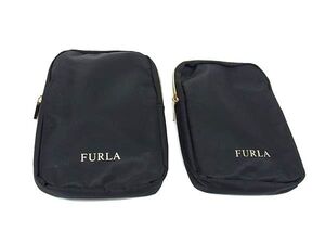 ■極美品■ FURLA フルラ ナイロン ポーチ マルチケース 小物入れ レディース 2点セット まとめ売り ブラック系×ゴールド系 DG5352