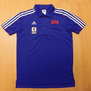 ☆極美品☆JFA☆サッカー 日本代表☆adidas☆アディダス☆ASA☆朝日新聞☆半袖 ポロシャツ☆サイズS☆青 ブルー★h