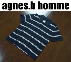 agnes.b homme アニエスベーオムポロシャツ/agnis.ｂ半袖シャツ/ブラック/ボーダー柄/サイズ２