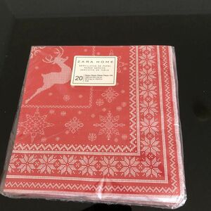 クリスマスパーティ　ZARA HOME ランチサイズ ペーパーナプキン 20枚入り トナカイ レッド