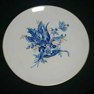 美品◆マイセン 絵皿 飾り皿 19cm 金彩 ブルーフラワー チューリップ/壁掛け/Meissen/アンティーク/sskwart