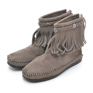 □388167 MINNETONKA MOCCASIN ミネトンカ ◯ショートブーツ HI TOP BACK ZIP BOOT Medium Grey サイズUS5/22.0cm レディース グレー