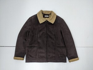 13．HUSH PUPPIES フェイクレザー ムートン調 デッキジャケット 裏ボアフリース アウター ブルゾン メンズL こげ茶ベージュ系 07737 y105