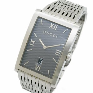 1円 稼働 良品 箱/保証書/コマ1付 GUCCI グッチ Gメトロ 8600M QZ クオーツ デイト グレー文字盤 SS 腕時計 メンズ スクエア 371020240521