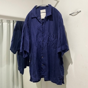  MARKAWARE マーカウェア HEMP SHIRTING OPEN COLLAR SHIRT S/S ネイビー 半袖シャツ size2 【中目黒B09】