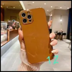 iPhone12用ソフトケースブラウンTPU韓国スマホカバー無地シンプルかわいい