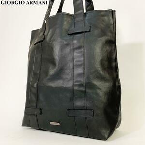 美品 A4収納可能 GIORGIO ARMANI ジョルジオアルマーニ トートバッグ ショルダーバッグ バック 大容量 オールレザー 通勤 ビジネス メンズ