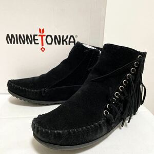 和72★箱付き MINNETONKA ミネトンカ フリンジ ショートブーツ サイドジップ シューズ 6.5 23.5 レディース ブラック WILLOW BOOT