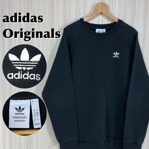 ☆希少☆人気☆adidas アディダス オリジナルス 刺繍トレフォイル 裏起毛 ラグランスリーブ スウェット トレーナー 2XO ブラック 黒 古着